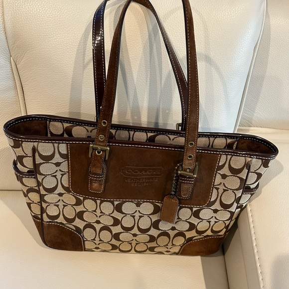Vintage COACH G04Q-1443 TAN LEATHER SUEDE Signature C TOTE BAG - Picture 3 of 13
